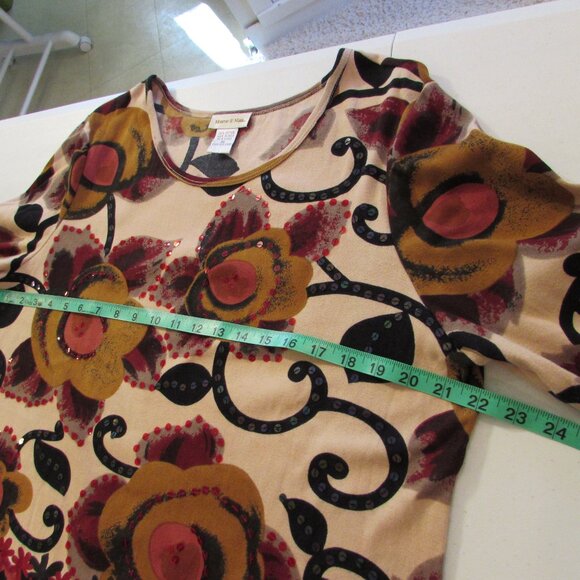 Monroe & Main Sequined Floral Cotton 3/4 Sleeve Autumn Colors Top - Picture 11 of 16